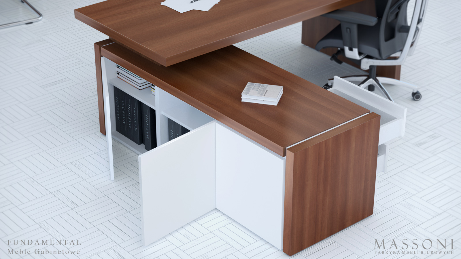 Fabryka Mebli Biurowych Massoni meble gabinetowe Fundamental komoda podbiurkowa dwustronna 