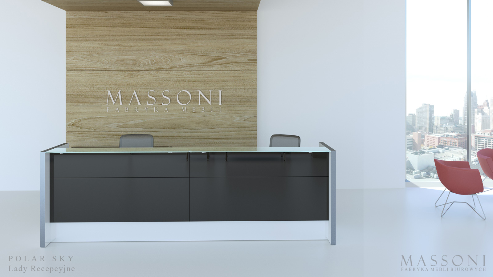 Fabryka Mebli Biurowych Massoni Lady Recepcyjne Polar Sky czarny HPL ergonomiczne krzesla