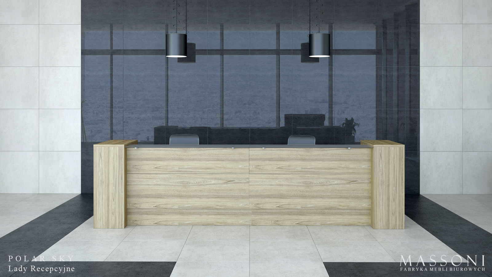 Fabryka Mebli Biurowych Massoni Lady Recepcyjne Polar Sky nowoczesna lada recepcyjna wiaz nowoczene wnetrze