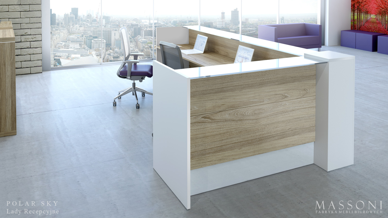 Fabryka Mebli Biurowych Massoni Lady Recepcyjne Polar Sky nowoczesna recepcja wiaz jasny