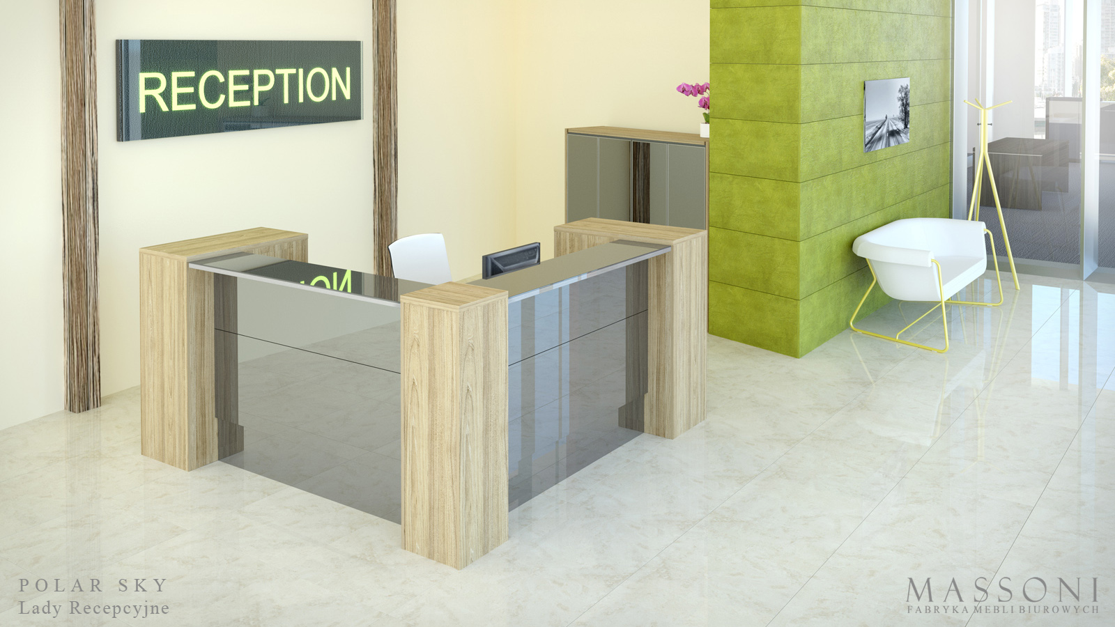 Fabryka Mebli Biurowych Massoni Lady Recepcyjne Polar Sky recepcja hotel wysoki polysk